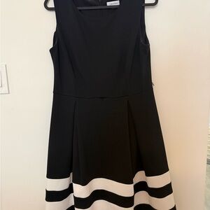 Calvin Klein Black and White Striped Midi Dress